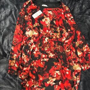 Calvin Klein Red and Black Floral Blouse